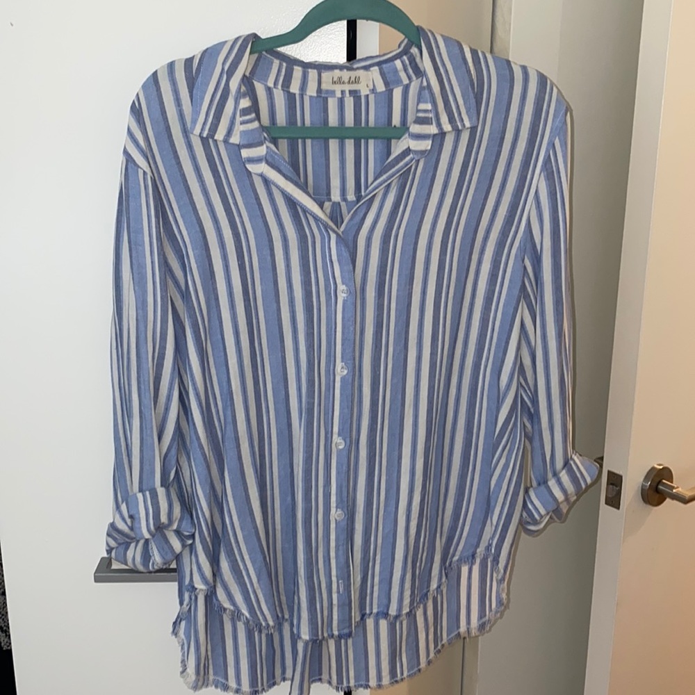 Blue and white stripped button down